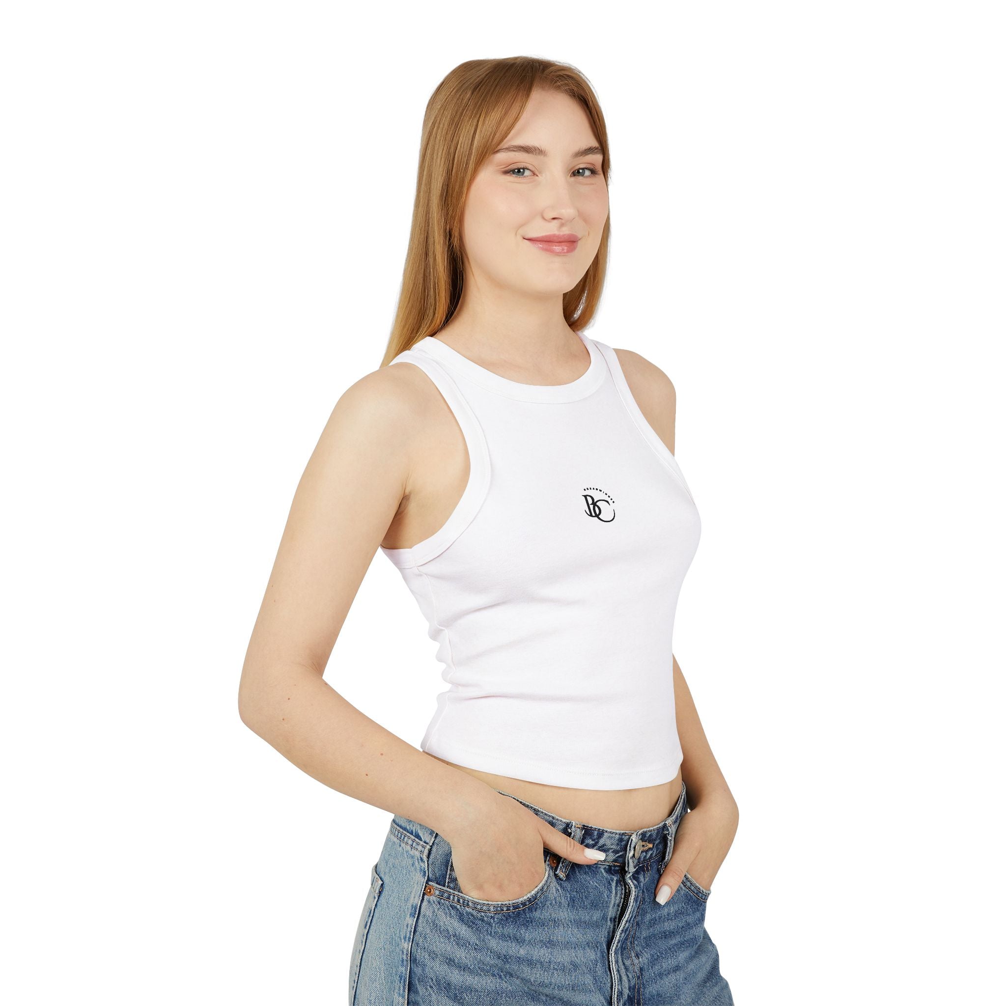 Women's Micro Rib Racer Tank Top — Minimalist BC Logo Crop Tank
